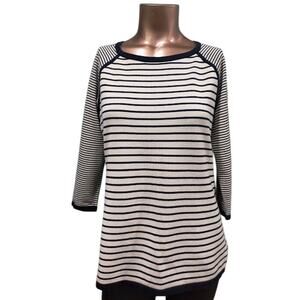Talbots Navy & Off White 3/4 Raglan Sleeve Striped Tunic, Size SP